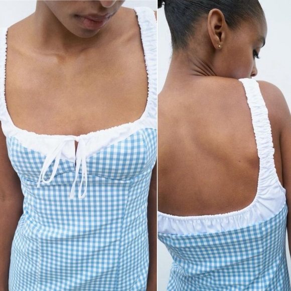 Zara combination gingham dress Blue - Picture 2 of 8
